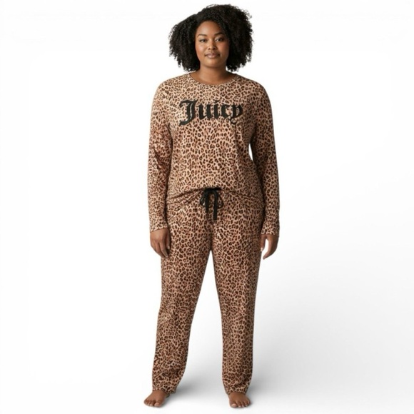 NWT Juicy Couture Leopard Print Velvet Pajama Set Size Large - Picture 2 of 9